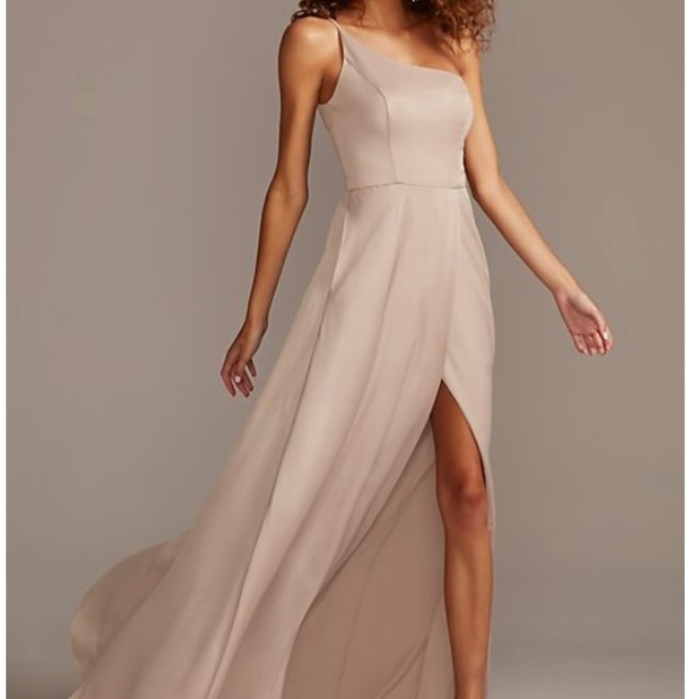 Crepe back satin one-shoulder bridesmaids dress